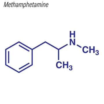 Vector Skeletal formula of Methamphetamine. Drug chemical molecule. Stock Illustration