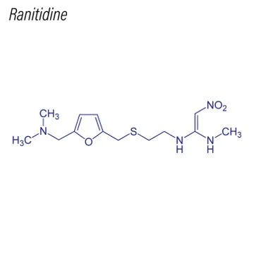 Vector Skeletal formula of Ranitidine. Drug chemical molecule. Иллюстрация