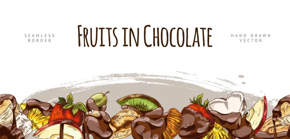 Vector Sketch Banner with Seamless Bottom Border with Fruit Pieces in Hot Stock Illustration