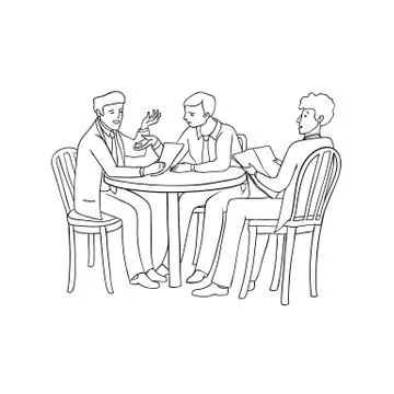 Vector sketch black contour isolated illustration of business people. Men at a Stock Illustration