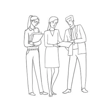 Vector sketch black contour isolated illustration of business people. Women and Stock Illustration
