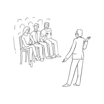 Vector sketch black contour isolated illustration of business people. Women and Stock Illustration