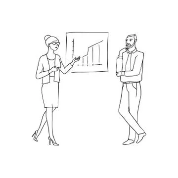 Vector sketch black contour isolated illustration of business people. A woman in Stock Illustration