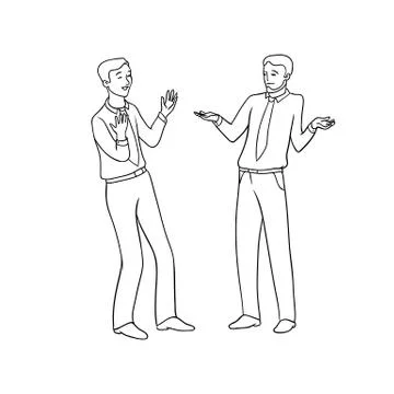 Vector sketch black contour isolated illustration of business people. Emotional Stock Illustration