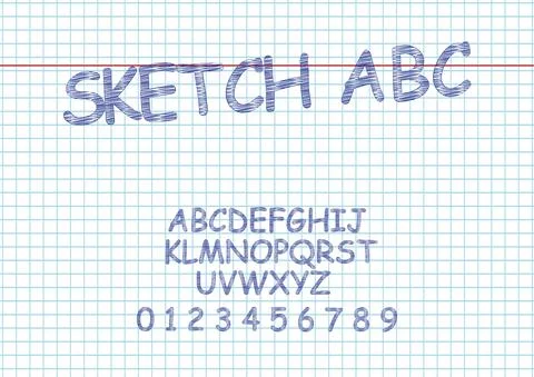 Vector of Sketch bold font and alphabet Hand Drawn Sketch. Illustrazione stock