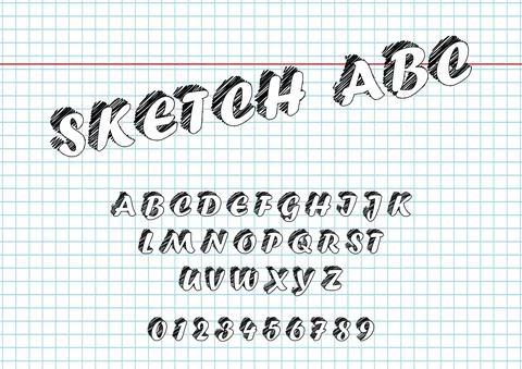 Vector of Sketch bold font and alphabet Hand Drawn Sketch. Illustrazione stock