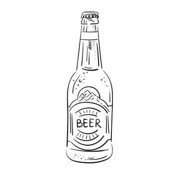 Vector sketch of bottle. Beer bottle isolated on white background. Simple line Stock Illustration