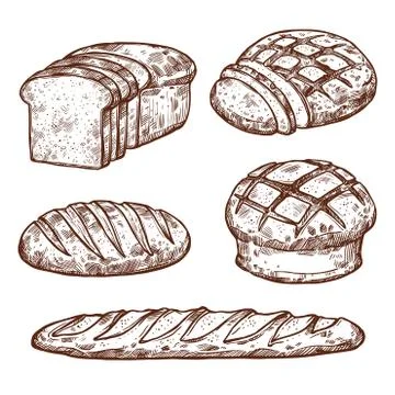 Vector sketch bread icons of bakery shop Stock Illustration