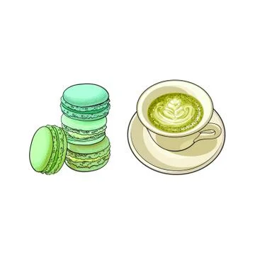 Vector sketch cap of mathca tea, macaroni Stock Illustration