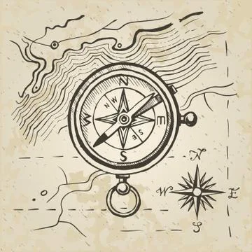 Vector sketch of the compass Stock Illustration