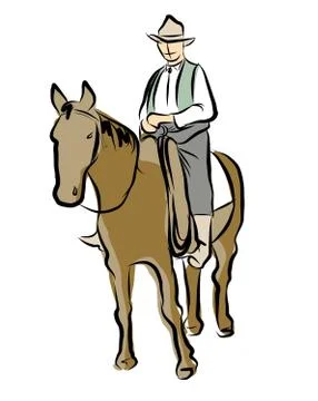 Vector sketch cowboys with brown horse Stock Illustration