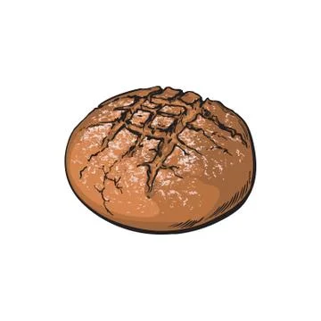 Vector sketch dark brown round bread isolated Stock Illustration