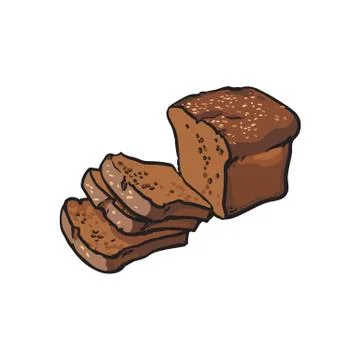 Vector sketch dark brown sliced bread isolated Illustrazione stock