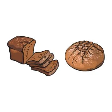 Vector sketch dark brown sliced bread set Illustrazione stock