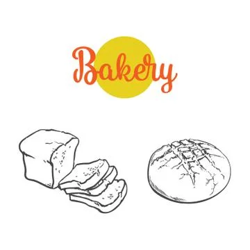 Vector sketch dark brown sliced bread set Illustrazione stock