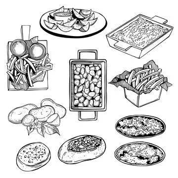Vector sketch dishes from potatoes. Stock Illustration