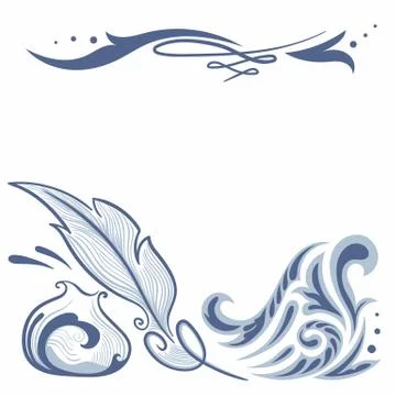 Vector Sketch with Feather and Inkstand Ilustración de archivo