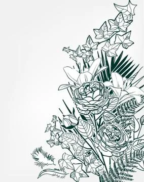 Vector sketch flower background card frame monochrome Stock Illustration