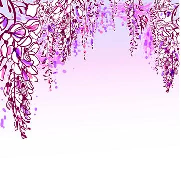 Vector sketch flower background card wisteria violet Stock Illustration