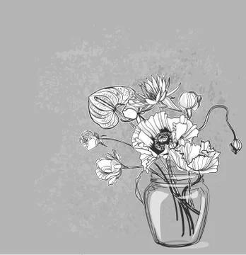 Vector sketch flower background card vase interior design card flower Stock Illustration
