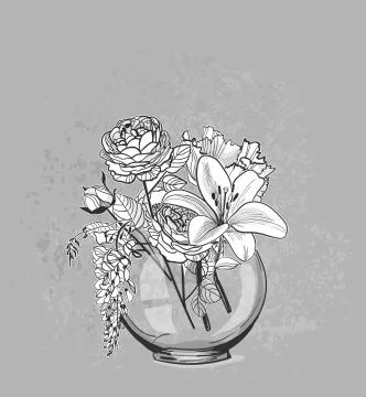 Vector sketch flower background card vase glass Stock Illustration