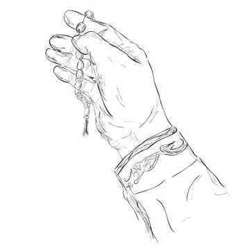 Vector Sketch gesture hand pray for god using prayer beads or tasbih Stock Illustration