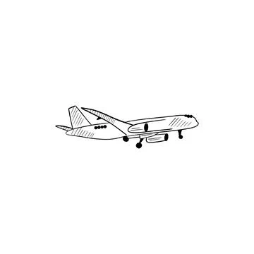 Vector sketch hand drawn airplane silhouette, line art Stock Illustration