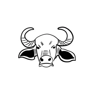 Vector sketch hand drawn bull head silhouette, doodle art with black lines Stock Illustration