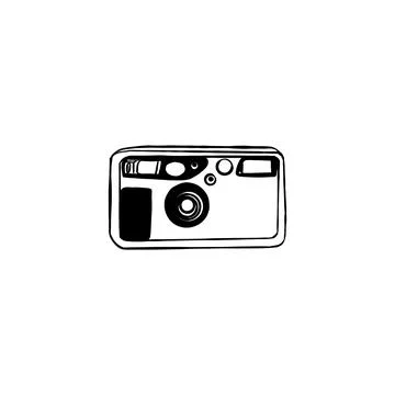 Vector sketch hand drawn camera silhouette, line art Stock Illustration