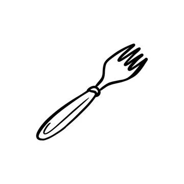 Vector sketch hand drawn fork silhouette, line art with black lines Stock Illustration