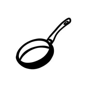 Vector sketch hand drawn frying pan silhouette, line art with black lines Stock Illustration