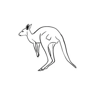 Vector sketch hand drawn jumping kangaroo silhouette, doodle art with black Illustrazione stock