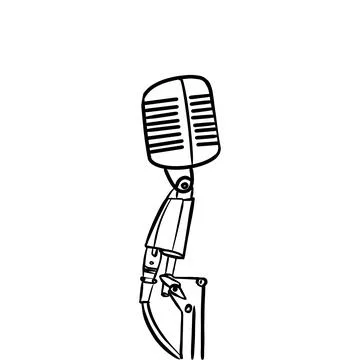 Vector sketch hand drawn microphone silhouette, line art Stock Illustration