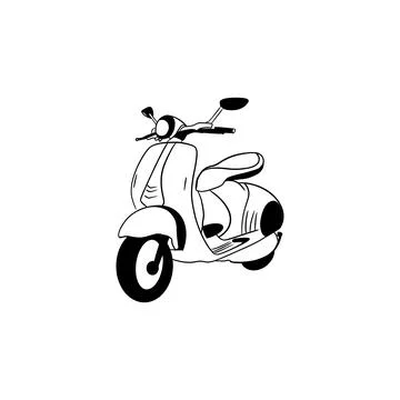 Vector sketch hand drawn moped silhouette, line art Stock Illustration