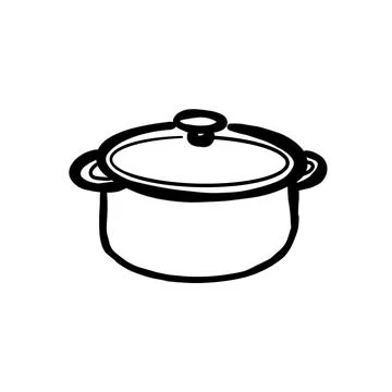 Vector sketch hand drawn pan silhouette, line art black lines Stock Illustration