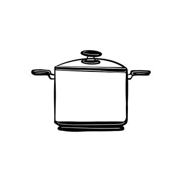 Vector sketch hand drawn pan silhouette, doodle art with black lines Stock Illustration