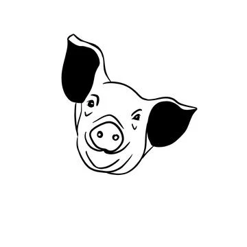 Vector sketch hand drawn pig head silhouette, doodle style with black lines Stock Illustration
