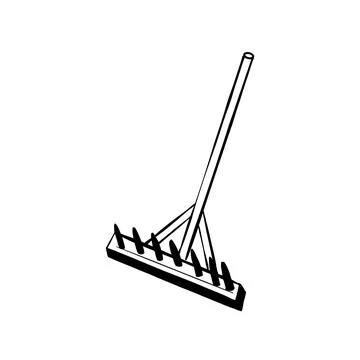 Vector sketch hand drawn rake silhouette, line art with black lines Stock Illustration