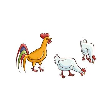 Vector sketch hand drawn rooster, chicken set Stock Illustration