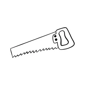 Vector sketch hand drawn saw silhouette, line art black lines Stock Illustration