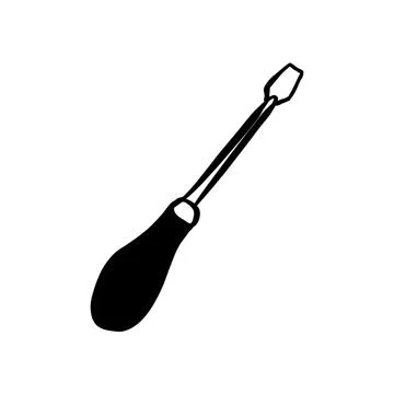 Vector sketch hand drawn screwdriver silhouette, line art with black lines Stock Illustration