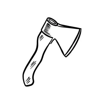 Vector sketch hand drawn silhouette of an axe, line art with black lines Stock Illustration