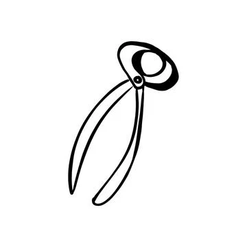 Vector sketch hand drawn silhouette of wire cutters, line art with black line Stock Illustration