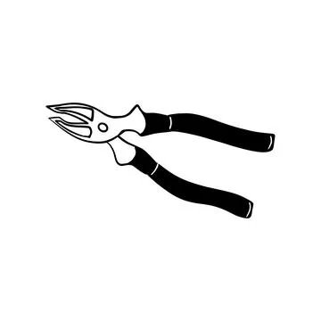 Vector sketch hand drawn silhouette of pliers, doodle art Stock Illustration