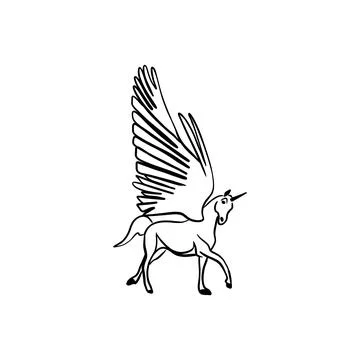 Vector sketch hand drawn silhouette of a unicorn, line art Illustrazione stock