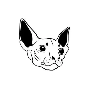 Vector sketch hand drawn sphinx cat head silhouette, doodle art with black lines Stock Illustration