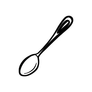 Vector sketch hand drawn spoon silhouette, line art black lines Stock Illustration