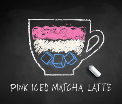Vector sketch of iced Pink Matcha Latte Stock Illustration