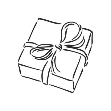 Vector sketch illustration - gift box gift box with bow, vector sketch on whi Stock Illustration