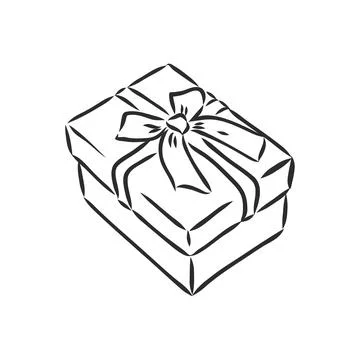 Vector sketch illustration - gift box gift box with bow, vector sketch on whi Stock Illustration
